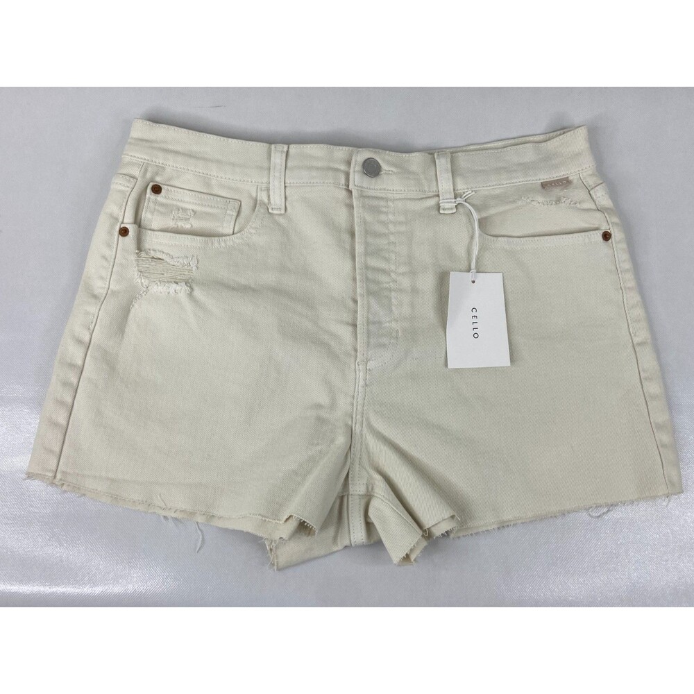 Cello Women XL Denim Shorts Beige High Waist Mom NWT